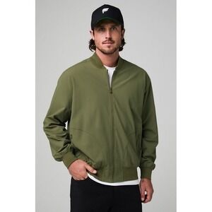 Fabletics Mens Training Bomber Jacket Olive Green Full Zip Water Repellent XL